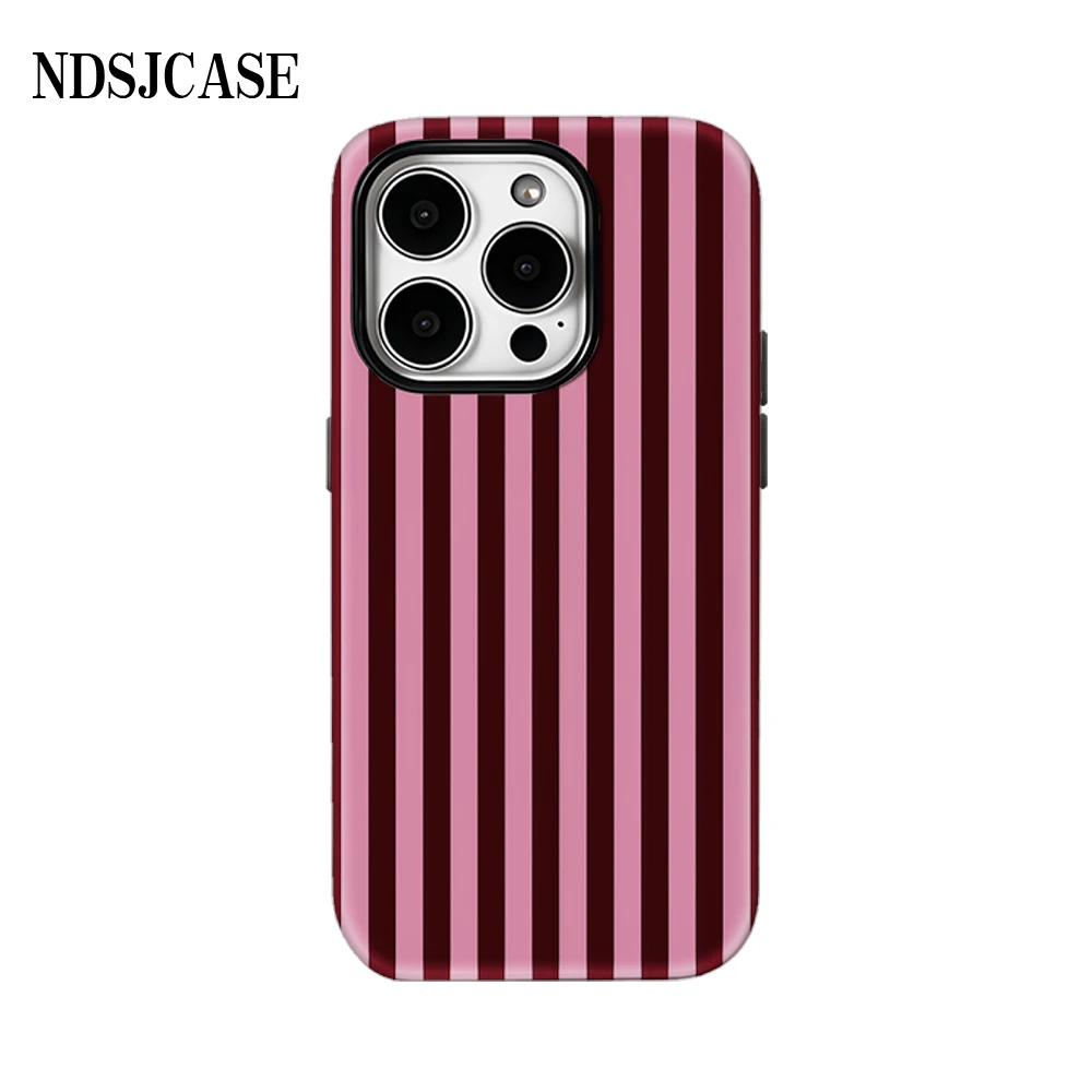 Luxury Double-Layer Pink Burgundy Vertical Striped Phone Case