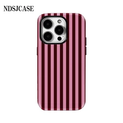 Luxury Double - Layer Pink Burgundy Vertical Striped Phone Case - iPhone 14 Plus (FLR - TS32253A1)