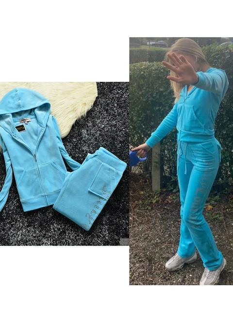 YICIYA Juicy Tracksuit Spring/Fall 2022 Women's Brand Velour Tracksuit Suit Women Velvet Zipper Sweatshirt And Pants Fat Sister light blue set