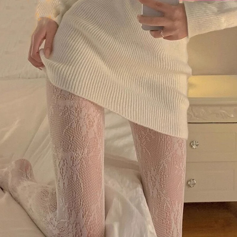Description Picture 3 of itemLolita Lace Flower Fishnet Stockings Pantyhose Slim Super Stretch Leggings Stockings Sexy Pattern Underwear Women White Tights