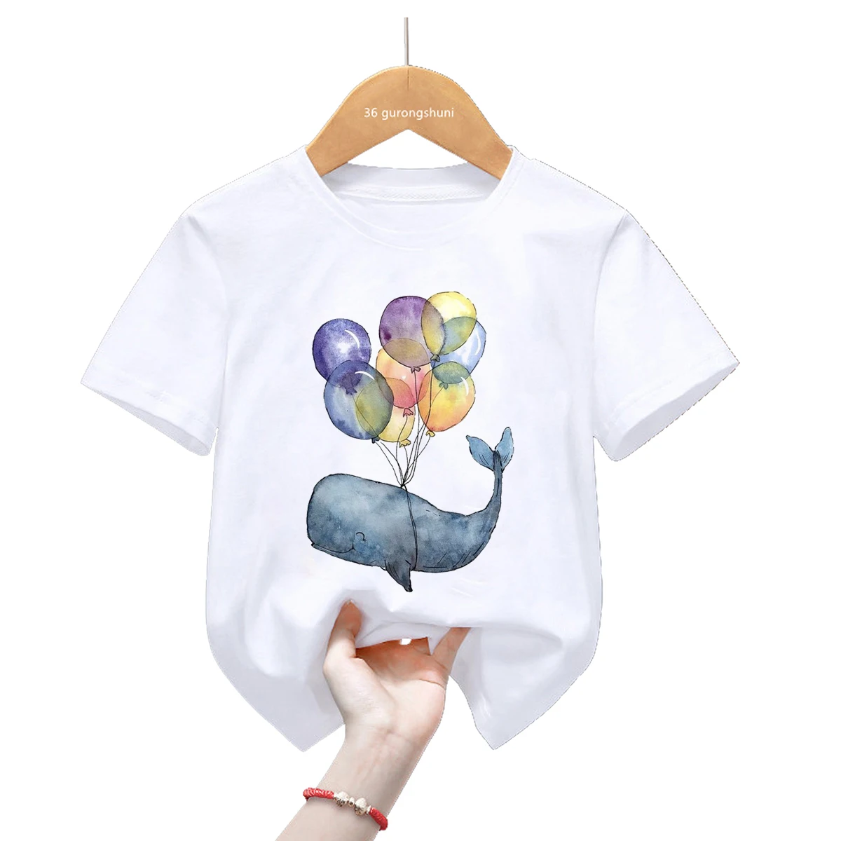 

Watercolor Dolphin Print Tshirt Girls/Boys Harajuku Kawaii Kids Clothes Whale Flowers Summer Tops Fashion T Shirt Girls