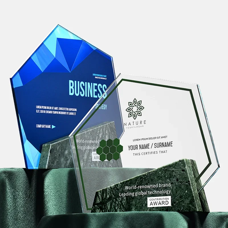 Customized Glass Trophy, Creative Company Annual Meeting Souvenir Awards, High-End Honor, Geometric Shape, Marble Crystal Trophy