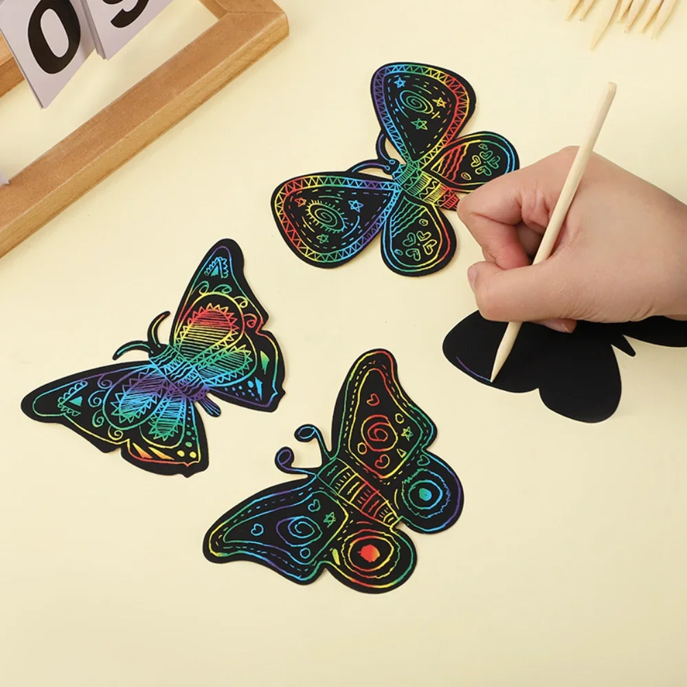 Custom Rainbow Magic Scratch Art Paper For Kids With Wooden Stylus