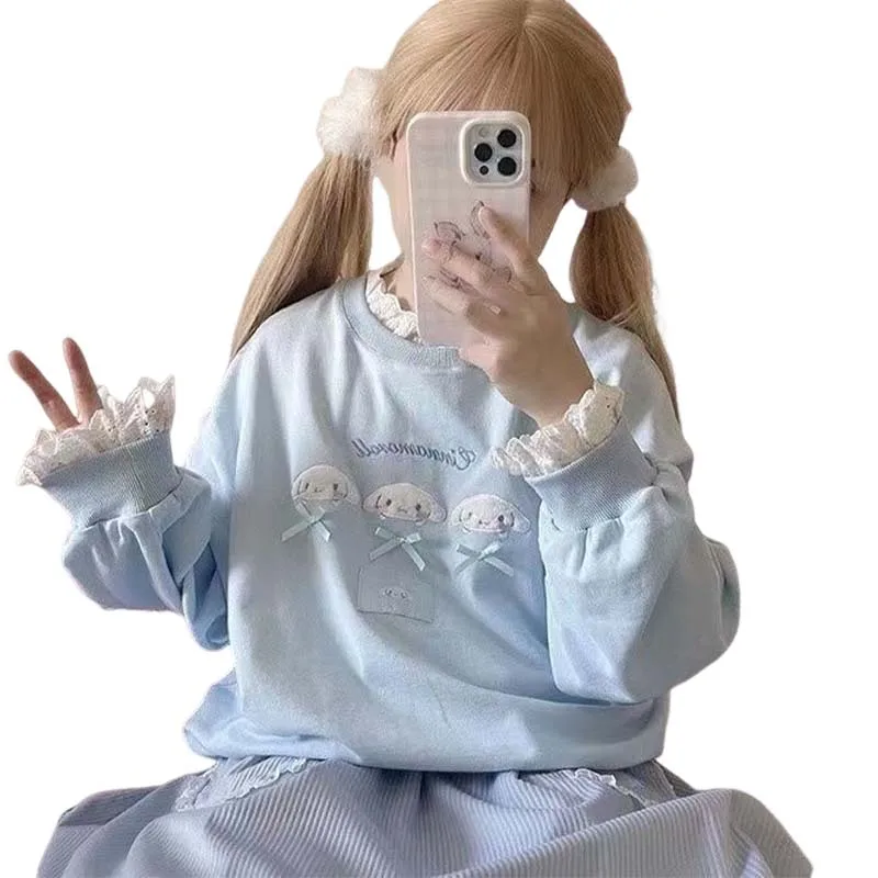 

Толстовка Sanrio с круглым вырезом, Милая Толстовка My Melody Cinnamoroll для девочек, Осенний Топ с длинным рукавом, теплая одежда, подарки для студентов