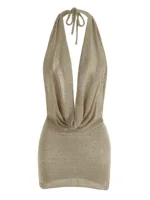 Sexy Stacked Deep V Neck Bright Silk Backless Knit Beach Mini Dress 2025 Women Summer Vacation Dresses（Belt not included）K145 - Image 5