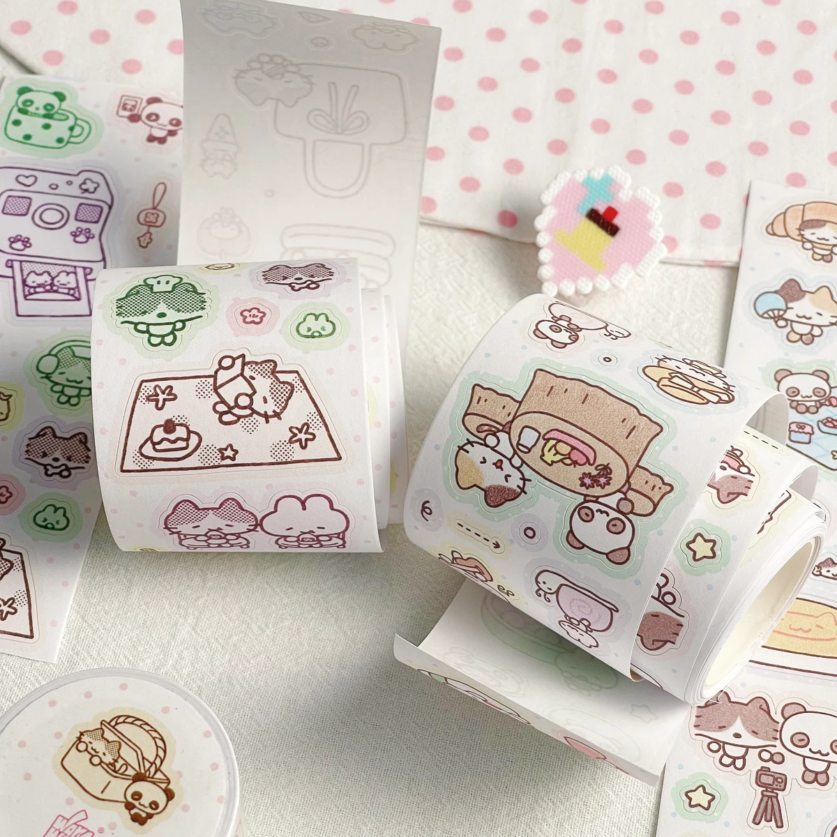 WAKAWAKA Writable Die Cut Sticker Roll Scrapbooking Sticker Hand Drawn Illustration Washi Sticker Journal Planner