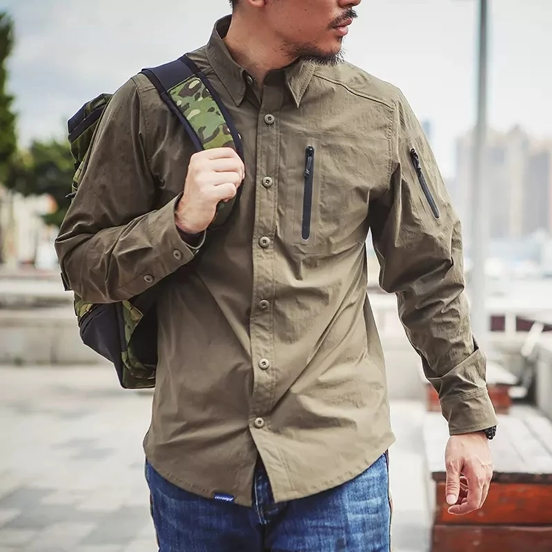 

Spring and Autumn Men Quick Drying Long Sleeve Shirt Casual Fashion Polo Collar Single Breasted Abrasion Resistant Tactical Top