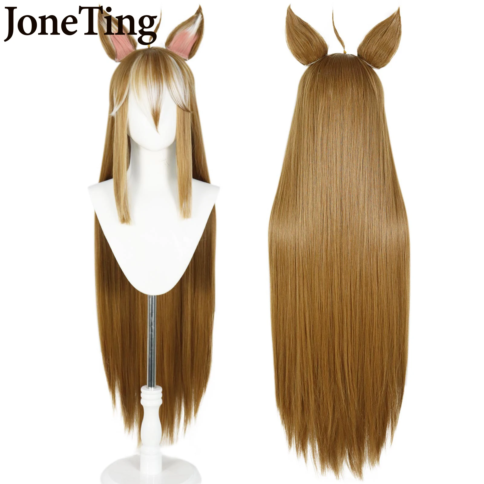 JT Synthetic Miss Hina Cosplay Wig Game Genshin Impact Gorou Cosplay Brown Gradient Long Straight Hair Heat Resistant Fiber Wigs