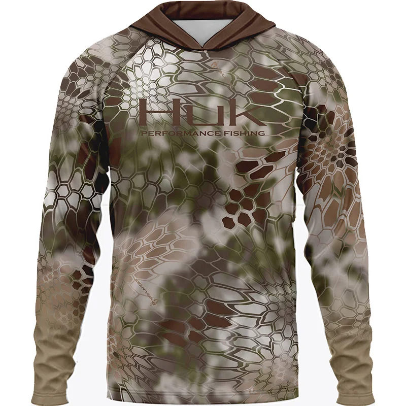 Chemise de pêche à capuche et manches longues camouflage HUK avec