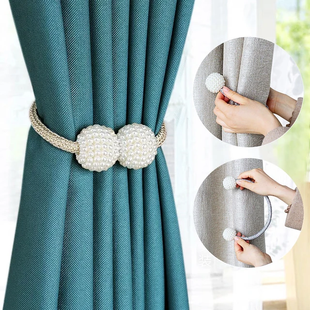 2PCS Pearl Magnetic Curtain Clip Curtain Holders Tie Back Buckle