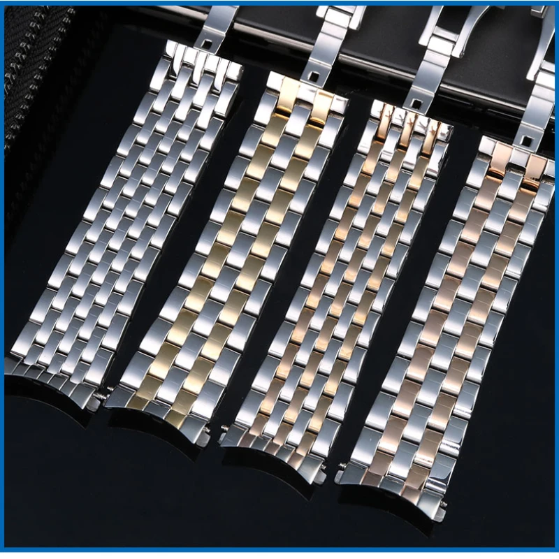 Versatile Curved End Stainless Steel Watchband with Butterfly Buckle