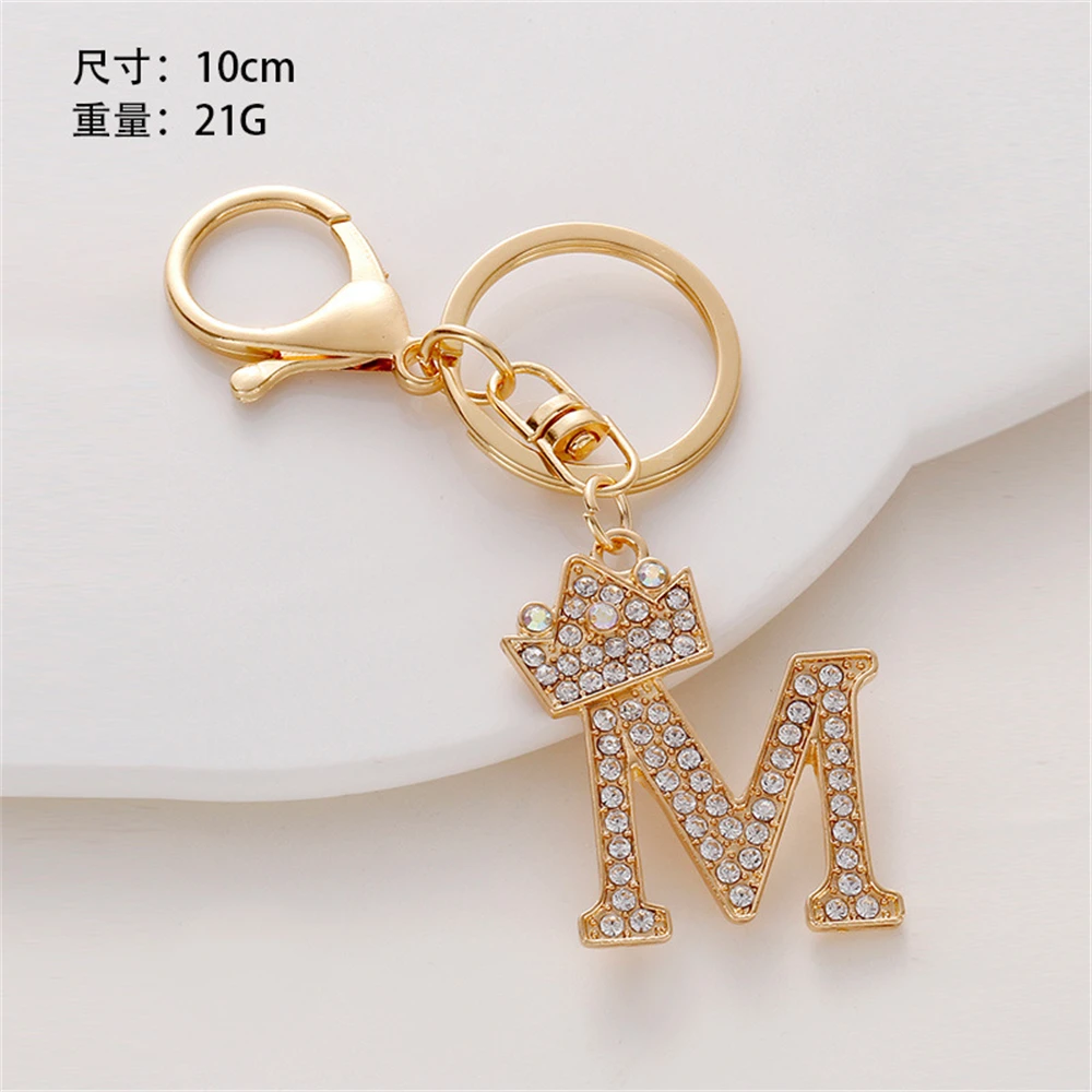 S91018552cb8849dc8e3825b4f35ceb202 Luxury Crown 26 Letter Metal Keyring Fashion Rhinestone Initial Keychain Bag Pendant Charms DIY Accessories Birthday Gifts Mallzona