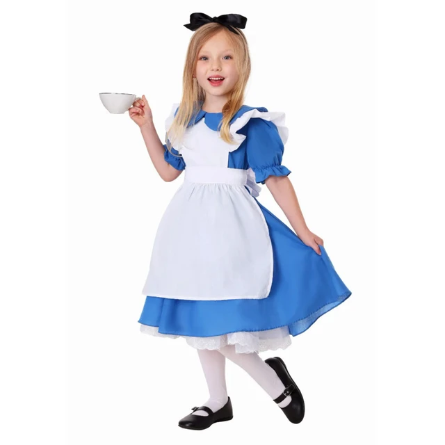 Bambini ragazza blu alice nel paese delle meraviglie costume di halloween  per bambini festa lolita vestito da cameriera cosplay costumi di carnevale  fantasia ragazze - AliExpress