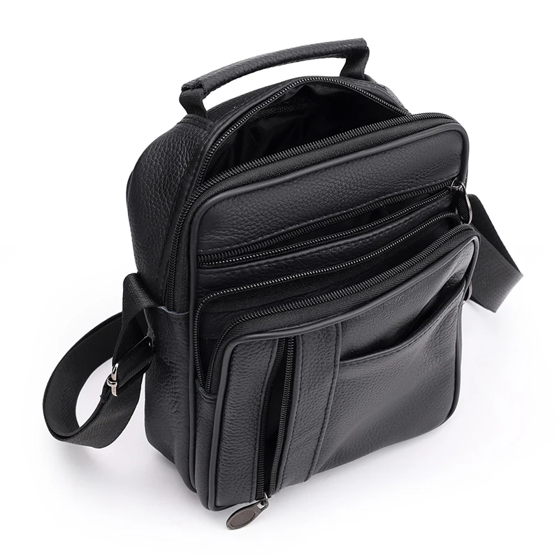 Men's Fashion Black Synthetic Leather Crossbody Bag | Adjustable Shoulder Strap, Multi-Layer Compartments | Business Casual | Of
