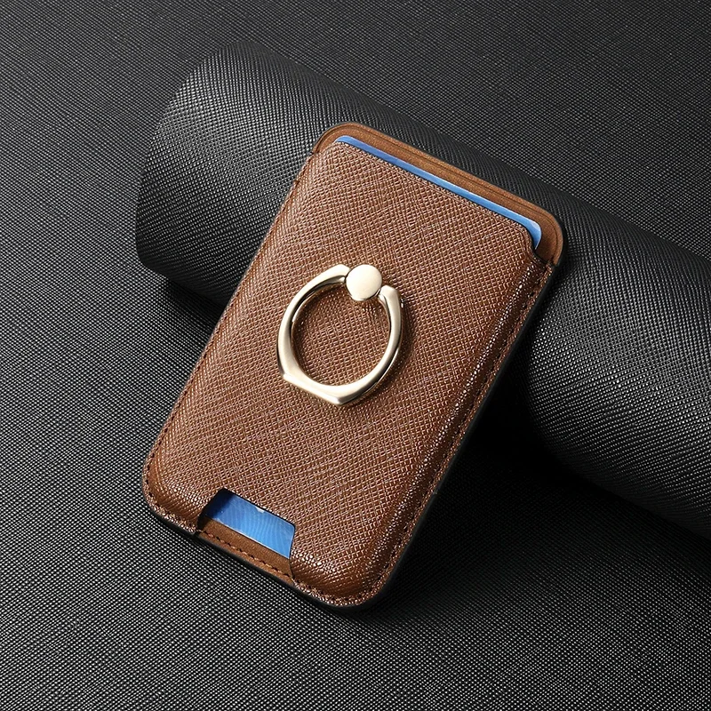 360 Rotation Saffiano Leather Magnetic Card Holder and Wallet Stand