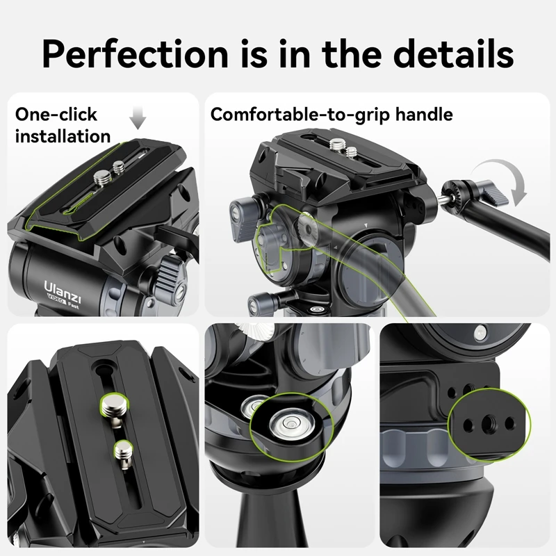 Ulanzi Video Fast Heavy Duty Fluid Video Head Dynamic Balance Hydraulic Ballhead w Quick Release Plate for Tripod Max Load 10KG