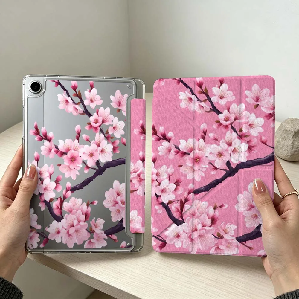 Pink Cherry Blossom Pattern Soft Foldable Tablet Case
