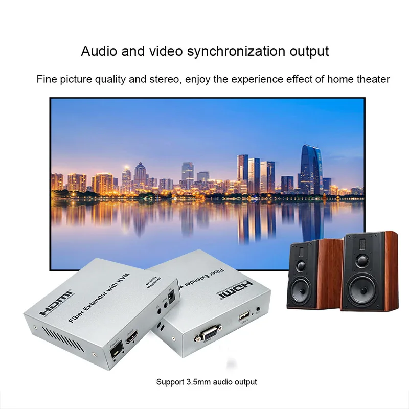 Фото Оптоволоконный удлинитель 4K 60 Гц 20 км HDMI KVM от LC оптоволоконного кабеля HDMI оптоволоконный USB KVM удлинитель видео аудио передатчик с выходом №4