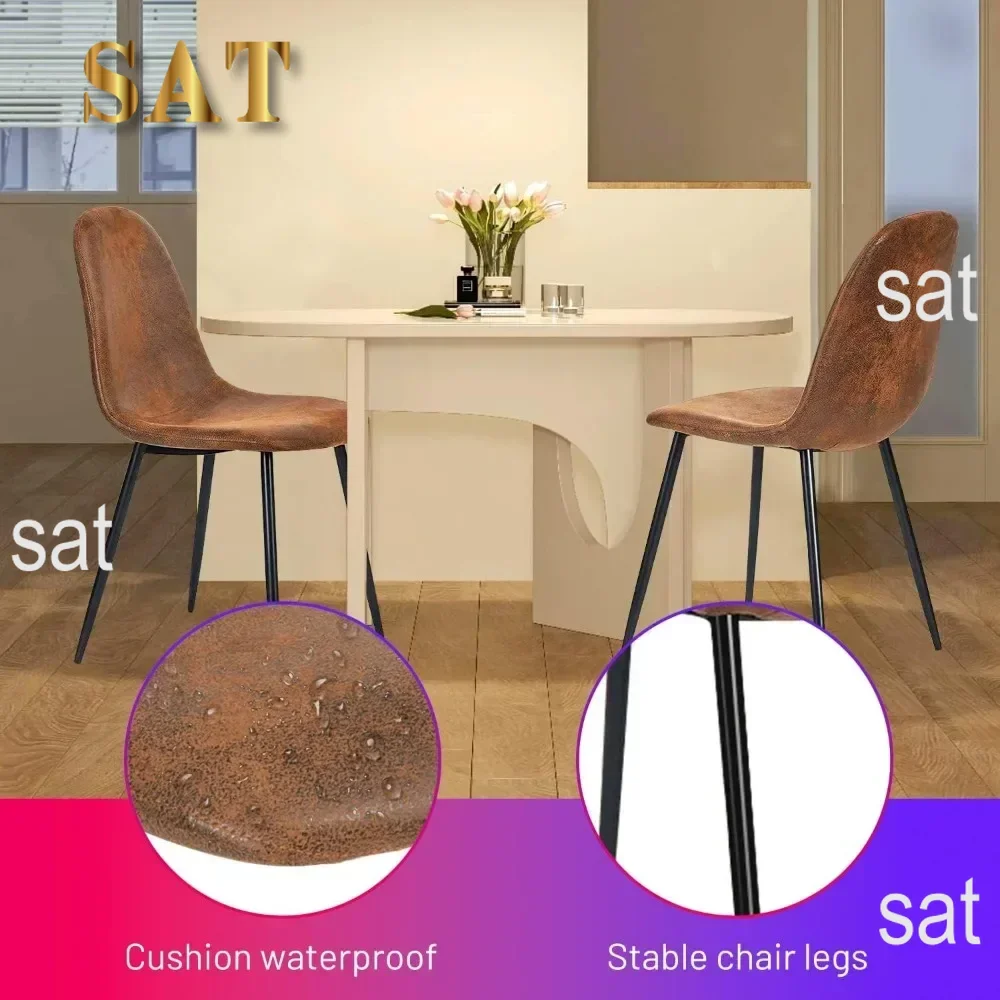 Dining Chair Set, PU Upholstered Seat Back Washable, Kitchen Room Side Chairs with Metal Legs, Dining Chair Set