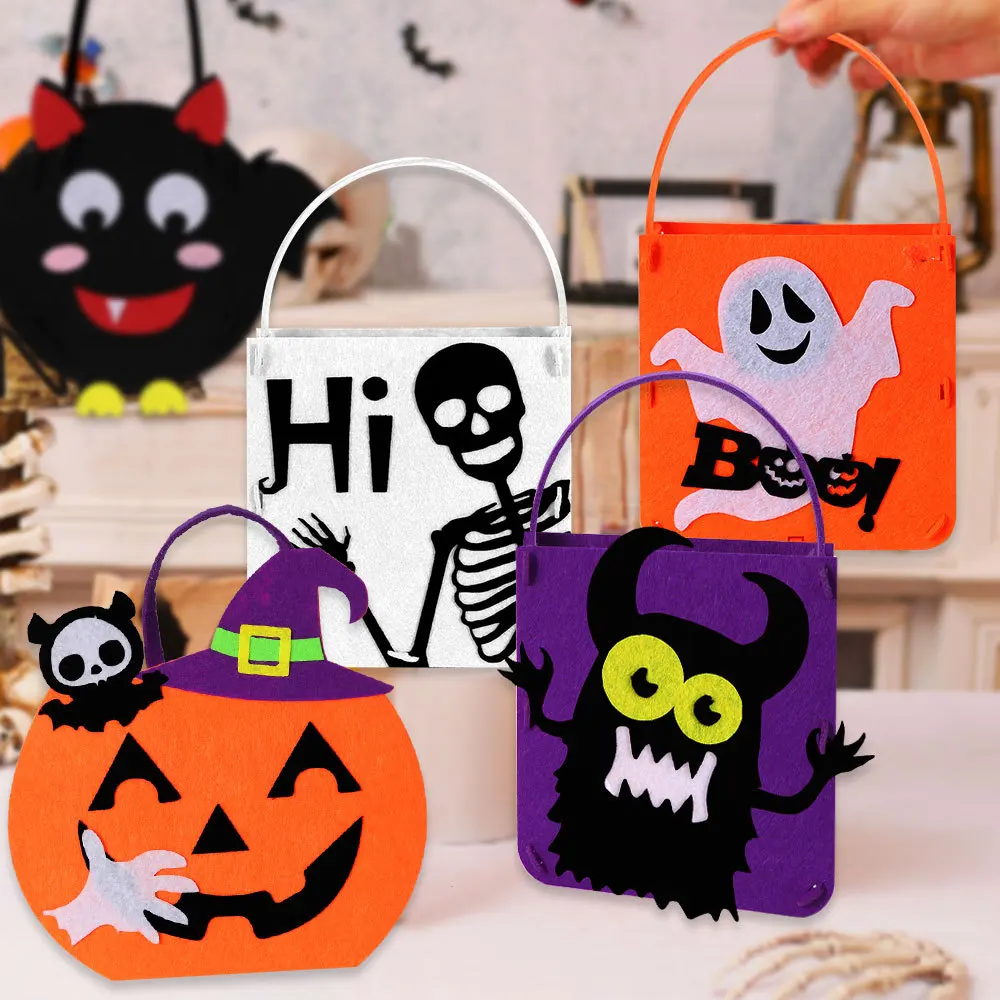Halloween Felt Candy Bag Pumpkin Ghost Bat Demon Witch Handbag Trick or Treat Tote Bags for Kids Halloween Party Gift Bags