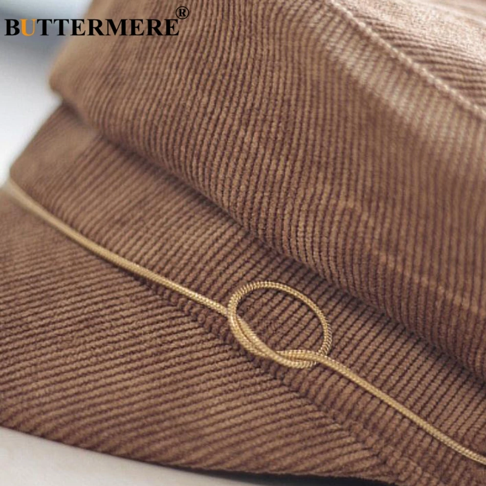 BUTTERMERE Women'S Hats For Autumn Newsboy Cap Corduroy Khaki Painter Hat Flat Ladies Solid Casual Classic Baker Boy Cap Black