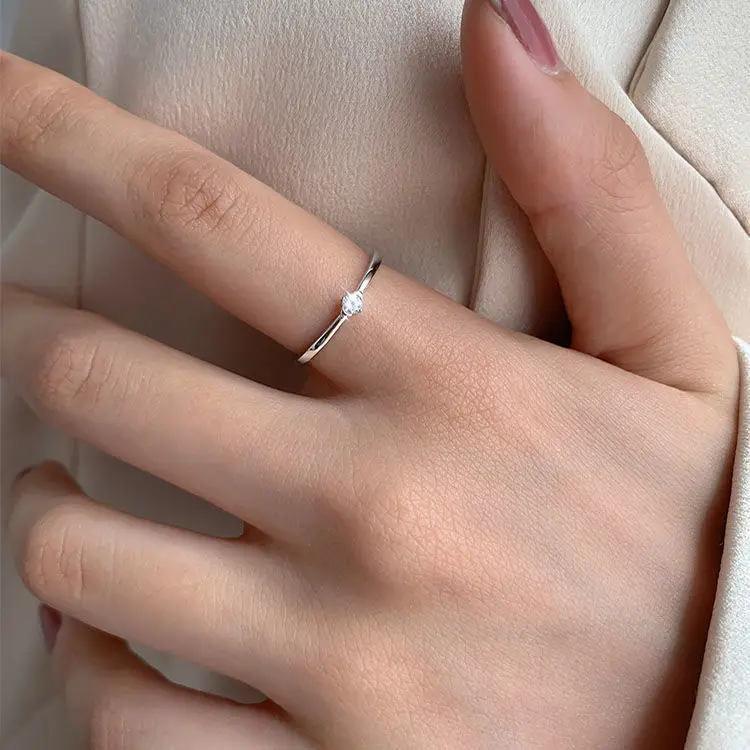 

925 silver six-claw single drill opening INS tide simple niche design temperament cool wind small drill ring adjustable