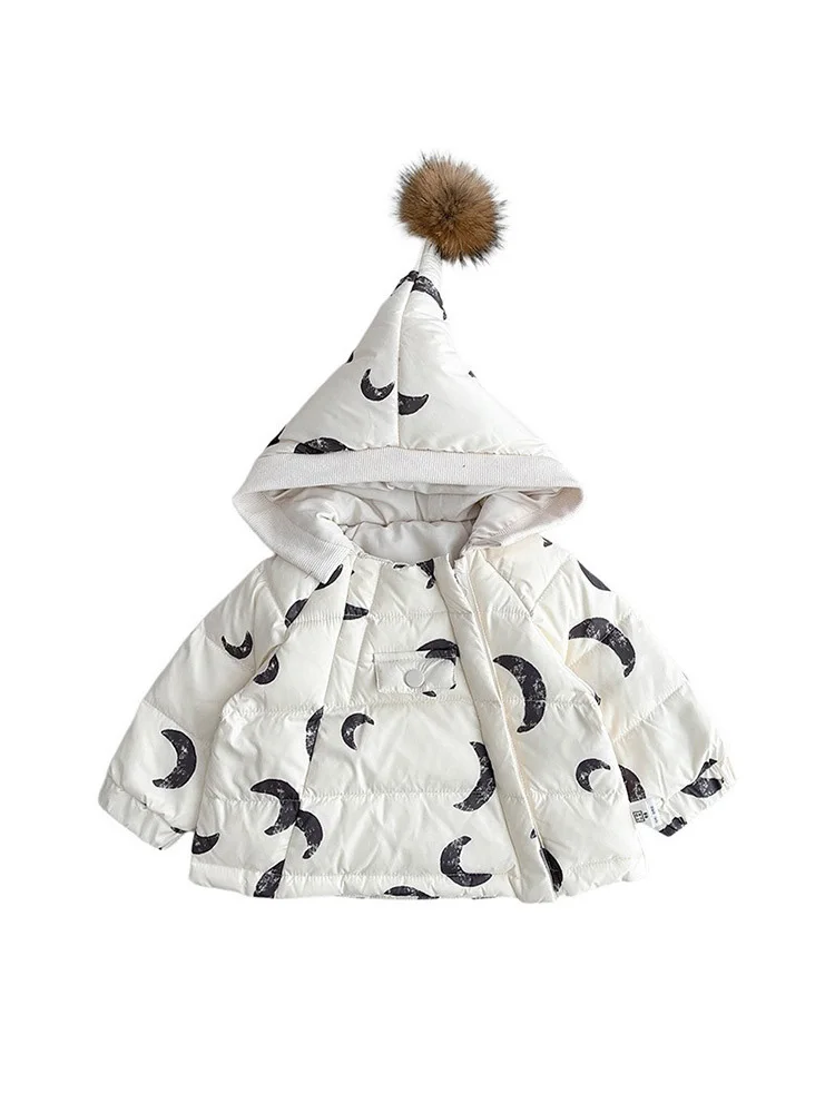 Winter Fairy Hat Infant Down Jacket 0-3 Years Baby Boys Girls Fashion Cardigan Print Quilted Clothes Warm Christmas Kids Clothes