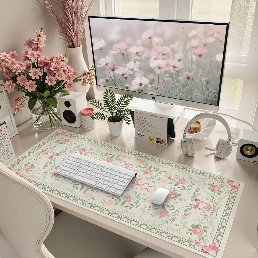 Cute Bow Floral Waterproof Desk Mat for Keyboard