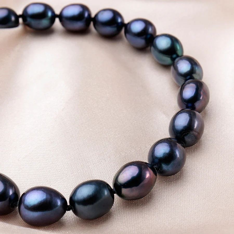 New Arrival 8-9 mm Natural Freshwater Black Pearl Jewelry Necklace 925 Sterling Silver Flower Buckle  Fine Jewelry For Women 5