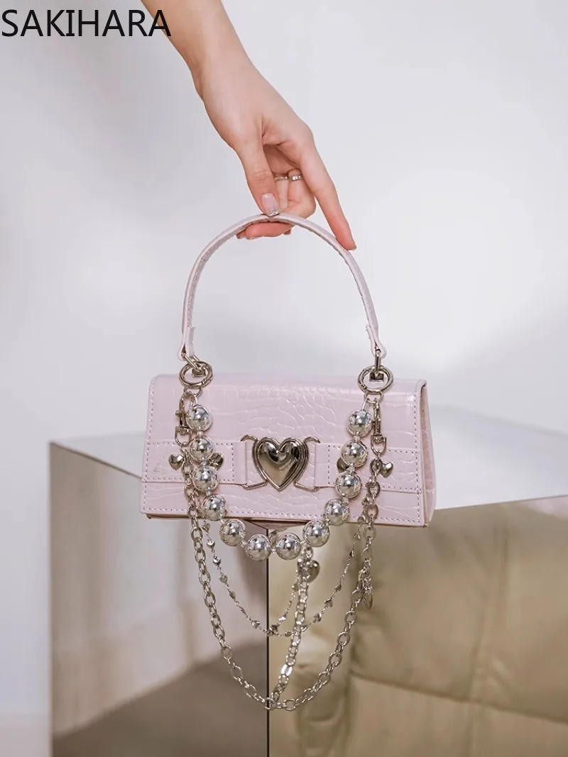 

Crossbody Bags for Women Solid Chains Designer Mini Japanese Sweet Y2K Casual Versatile PU Leather Fashion Purses and Handbags