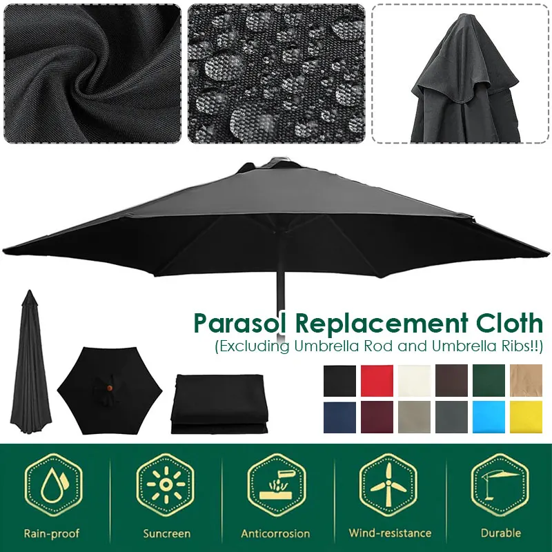 2/2.7/3M Parasol Replacement Cloth Without Stand Parasol Umbrella Cover Waterproof Sunshade Cloth Canopy Patio Garden Cover