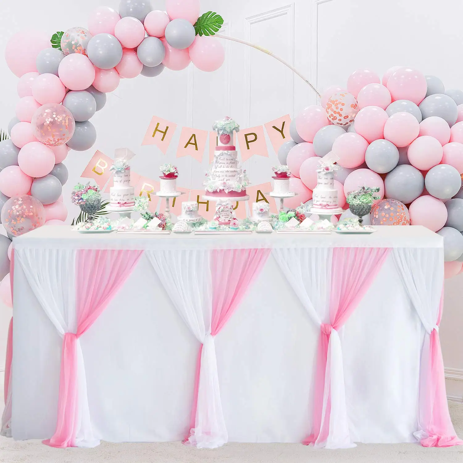 White Tulle Table Skirts for Rectangle Table Tutu Ruffle Tablecloth for Wedding Birthday Party Bridal Shower Dinner Decor