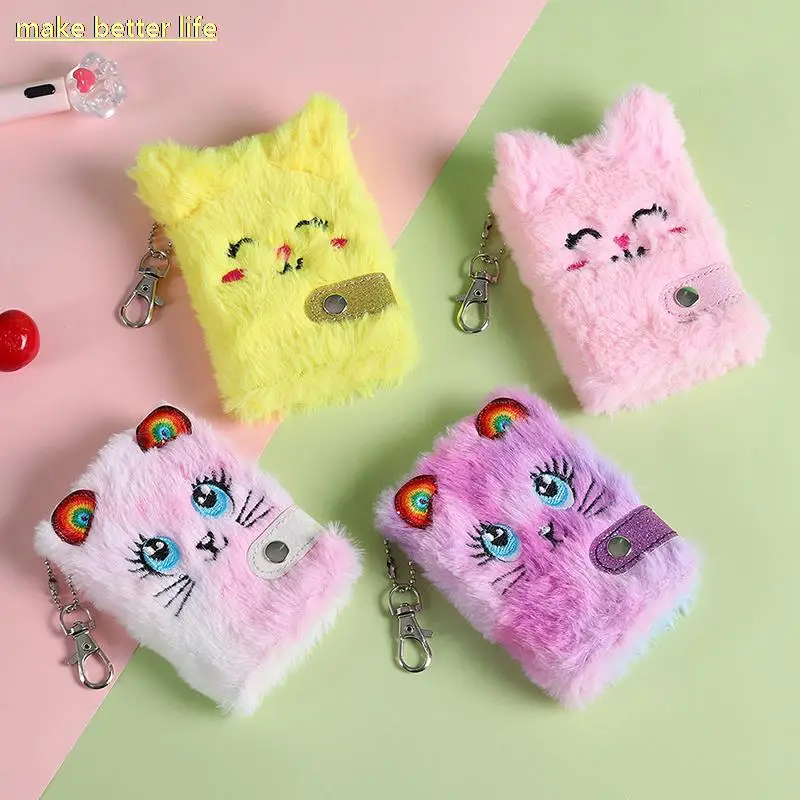 

Cute Cat Plush Notebook For Girl Pendant Keychain Furry Cats Notebook Daily Planner Journal Novelty Girl Gift Student Stationery