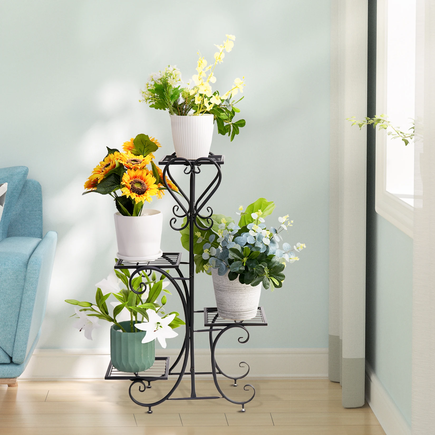 Metal Plant Stand Outdoor Indoor Garden Plant Shelves Pots Holder 4 Tier