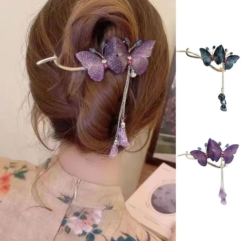 

Butterfly Hairpins Rhinestone Tassel Hair Chain Nonslip Butterfly Hairgrip Embellished Hair Barrettes For Women Hair Accessories