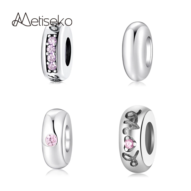 

Metiseko 925 Sterling Silver Strawberry Spacer Stopper Charms Pink Cubic Zirconia Position Beads Fit Bracelet Jewelry DIY Making