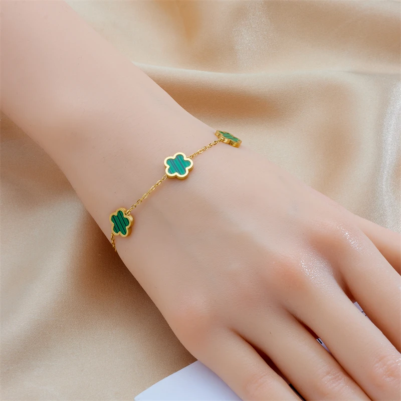 XIYANIKE 316L Stainless Steel 5-Leaf Flower Earring Bracelet Necklace Jewelry Set Exquisite Clover Accessory Women Trendy Gift 5