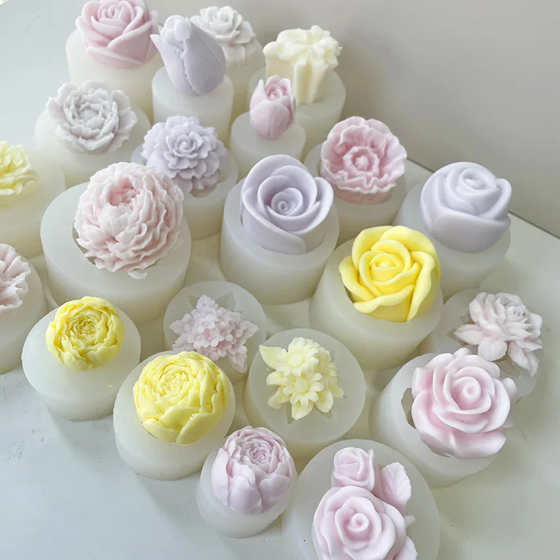 Romantic Rose Flower Candle Making Tool Tulip Resin DIY Soap Silicone Mold Lotus Chocolate Peony Cake Decor Valentine's Day Gift