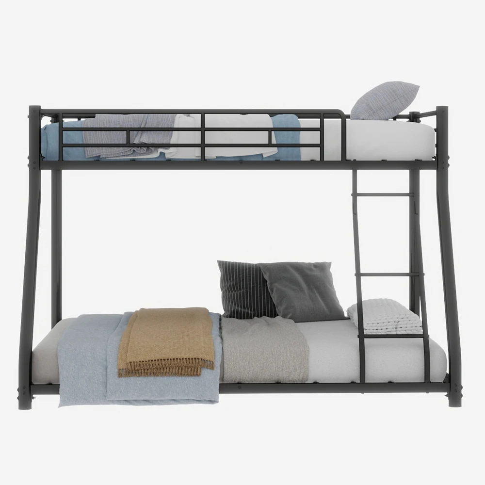 90 x 190 cm großes Etagenbett aus Metall, Bettrahmen, Twin-Over-Etagenbett mit Leiter und Ganzkörperbalkon für junge Erwachsene, geräuschfrei – Detail 4