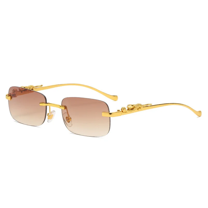 Randlose quadratische Sonnenbrille Mann Frau Marke Designer Mode Farbverlauf Metall Leopard Retro Shades Rechteck Sonnenbrille_voghion.com
