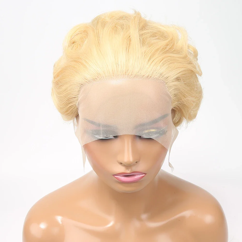 613 Blonde Wig 13X1 Transparent Lace Wig For Women Pixie Cut Short Curly Human Hair Wigs Cheap Human Hair