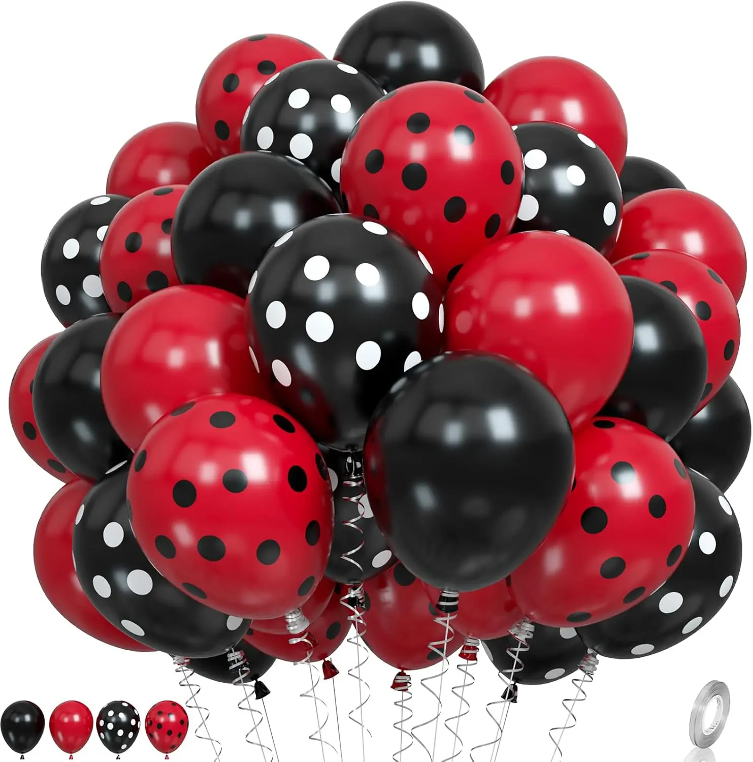 40 Stück 12 Zoll rot schwarz gepunktete Latexballons Marienkäfer Geburtstag Party Dekoration Babyparty Mädchen Party Cartoon Motto Dekor