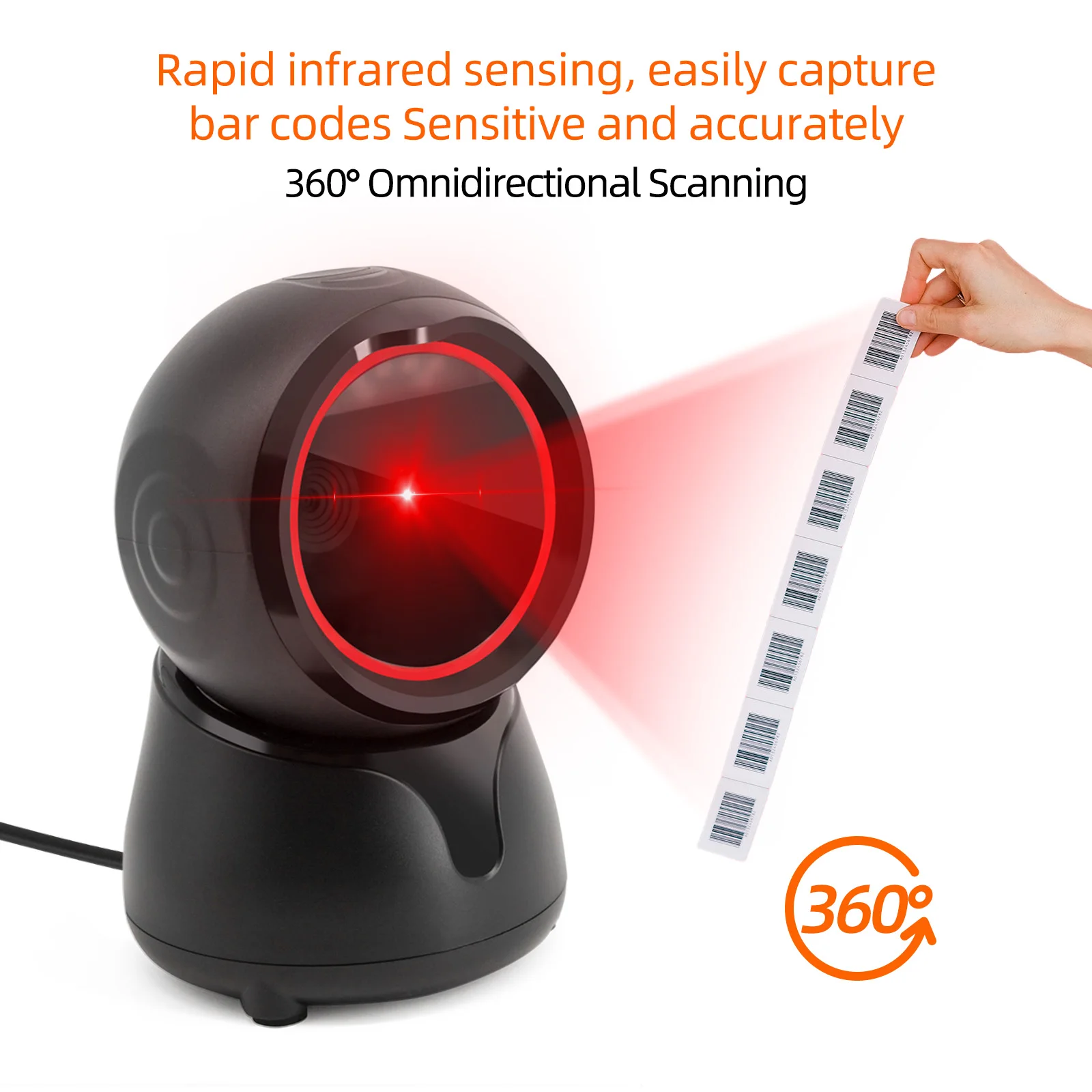 X7-800 2D Desktop Barcode Scanner Omnidirectional Hands-Free Wired USB Big Barcode Reader 1D QR Screen Barcodes Scanning