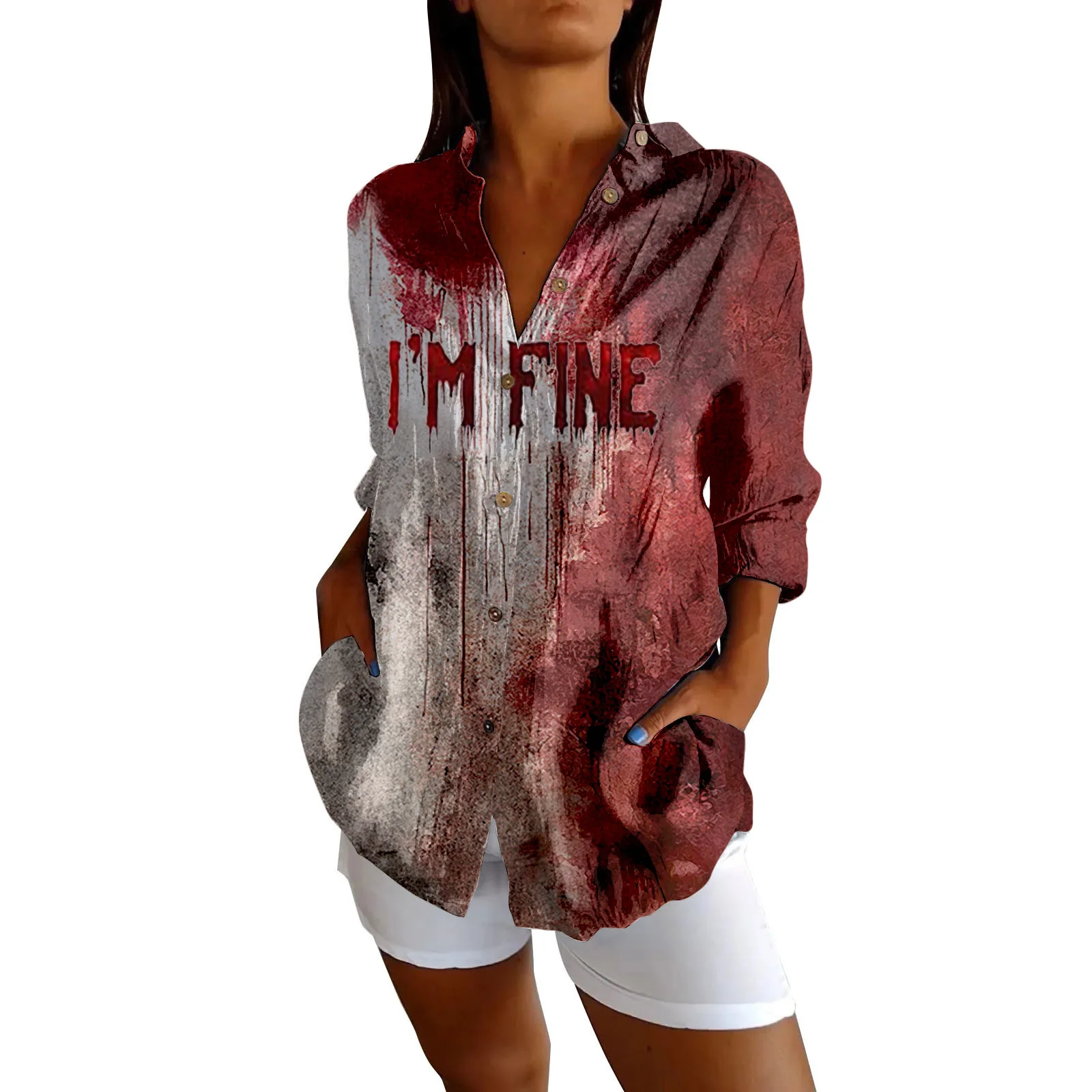 I'M Fine Bloody Women's Shirt Summer Letter Print Blouse Short Sleeves Tees Casual Loose Women Clothing Tops