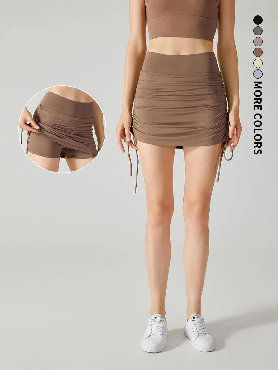 Outdoor Tennis Fitness Skirt Pants Women Stretchy Outwear Yoga Pants High Waist Lift Hip Drawstring Tie Skinny Sweatpants
