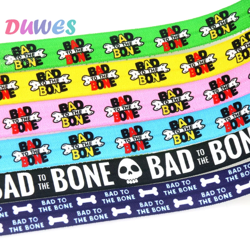 

Стрейч-лента DUWES D1803, эластичная складка с принтом плохой к кости, 5/8 дюйма, 50 ярдов, аксессуары для рукоделия, шитья своими руками