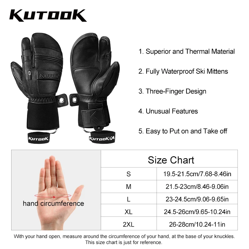 KUTOOK Outdoor Skiing Gloves Goatskin Leather Mittens Waterproof thicken Snowboard Gloves Thermal Warm Ski Gloves for Men Women 6