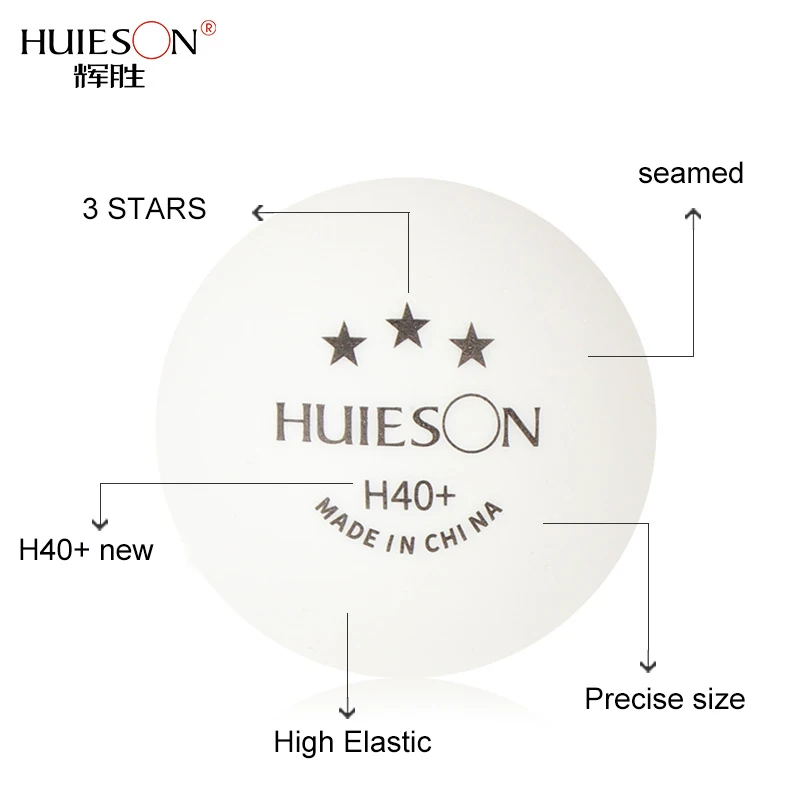 Description Picture 3 of item10pcs Huieson 3 Stars Ping Pong Balls 40+ New ABS Material High Quality Professional Durable Table Tennis Ball for Training