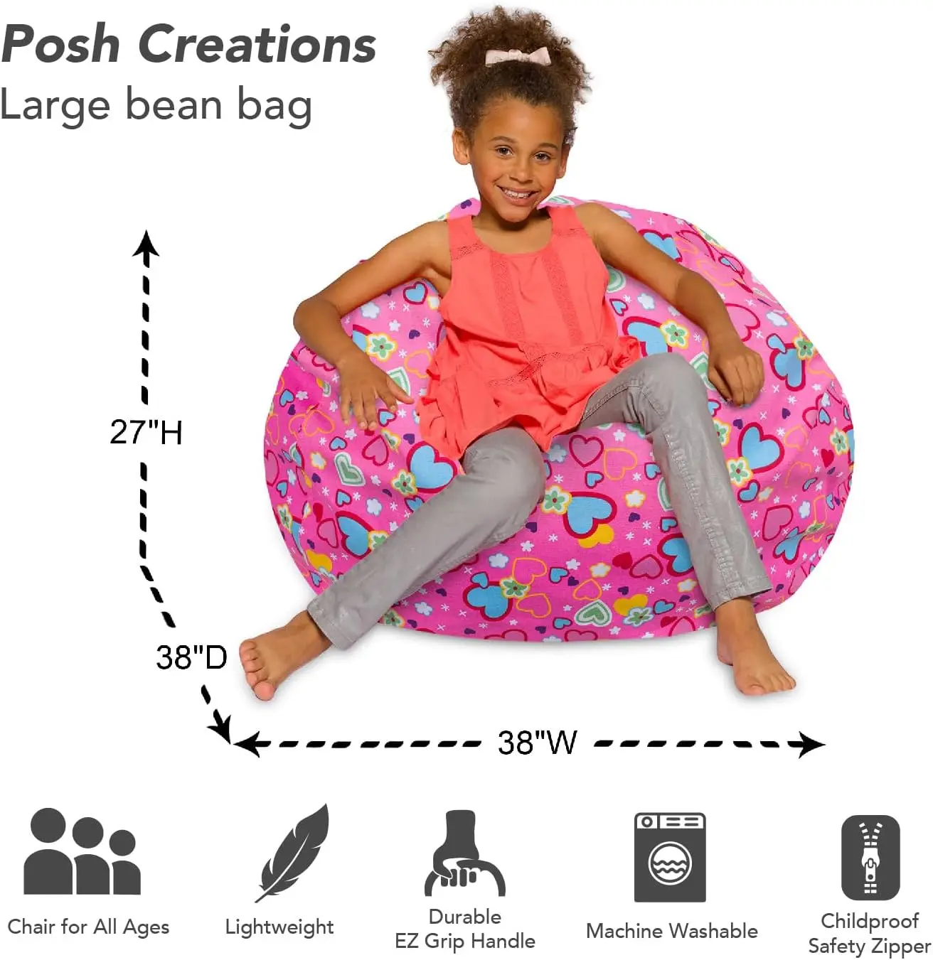 Bean Bag Chair for Kids, Teens, and Adults Includes Removable and Machine Washable Cover 3
