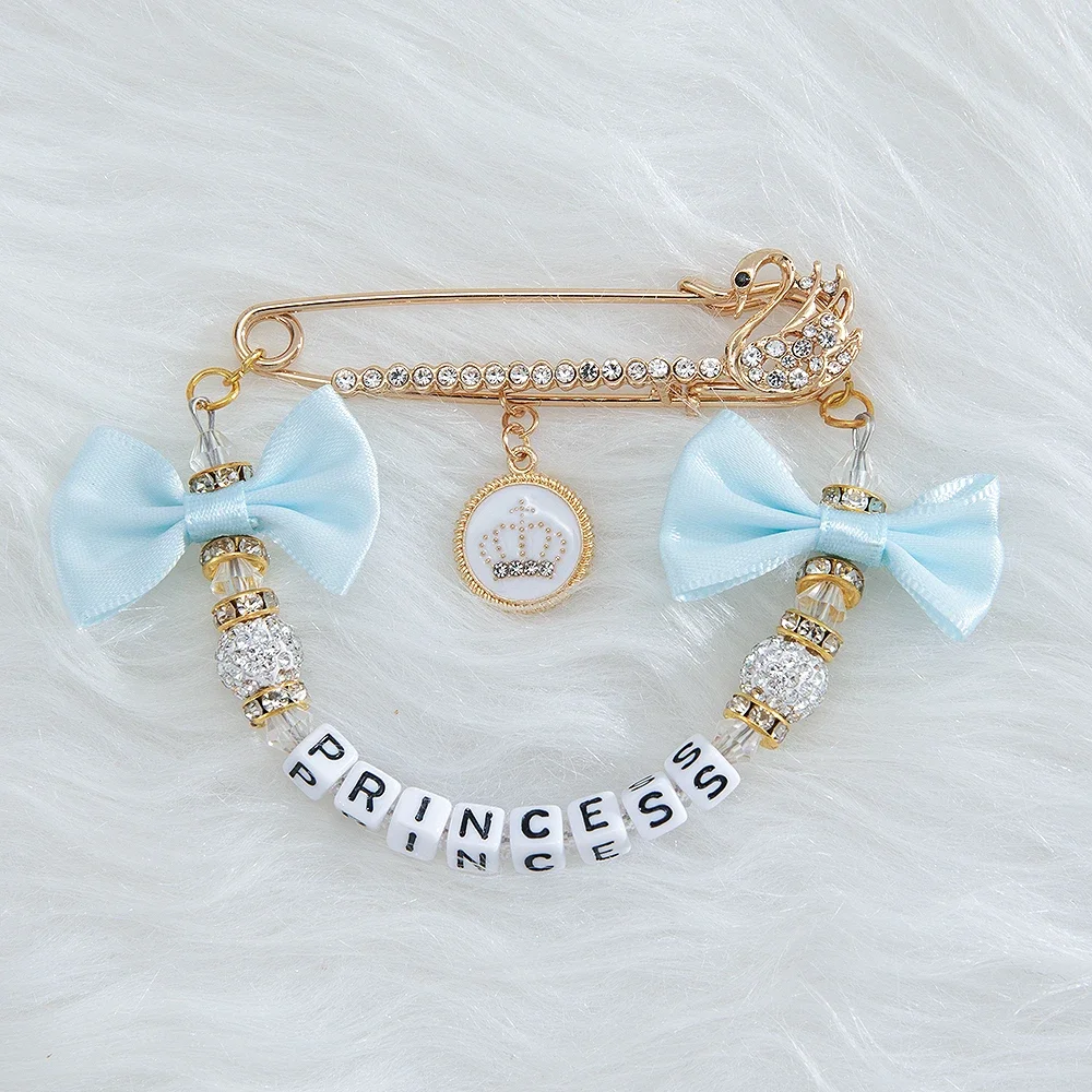 Pacifier Clip MIYOCAR any name can make bling rhinestone pink bow pacifier clip dummy clip stroller chain stroller toy set pacifier clip pacifier chain pacifier accessories teether clip